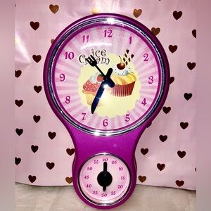 Pink Purple Ice Cream Vintage Look Wall Clock with Timer Wall Decoration Accent